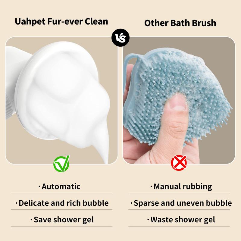 Auto-Foaming Dog Bath Brush, No Pre-Wetting Dog Shampoo Brush with Soap Dispenser, Cordless Pet Bath Brush Scrubber Suds up Dense Foam Quickly