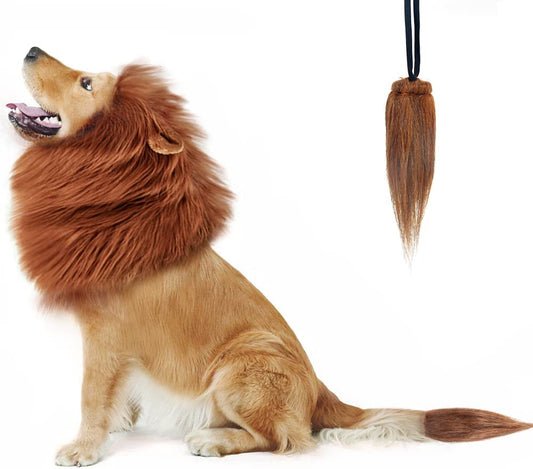 Lion Mane for Dog Costumes, Realistic Wig for Medium to Large Sized Dogs, Halloween Costumes (Dark Brown)