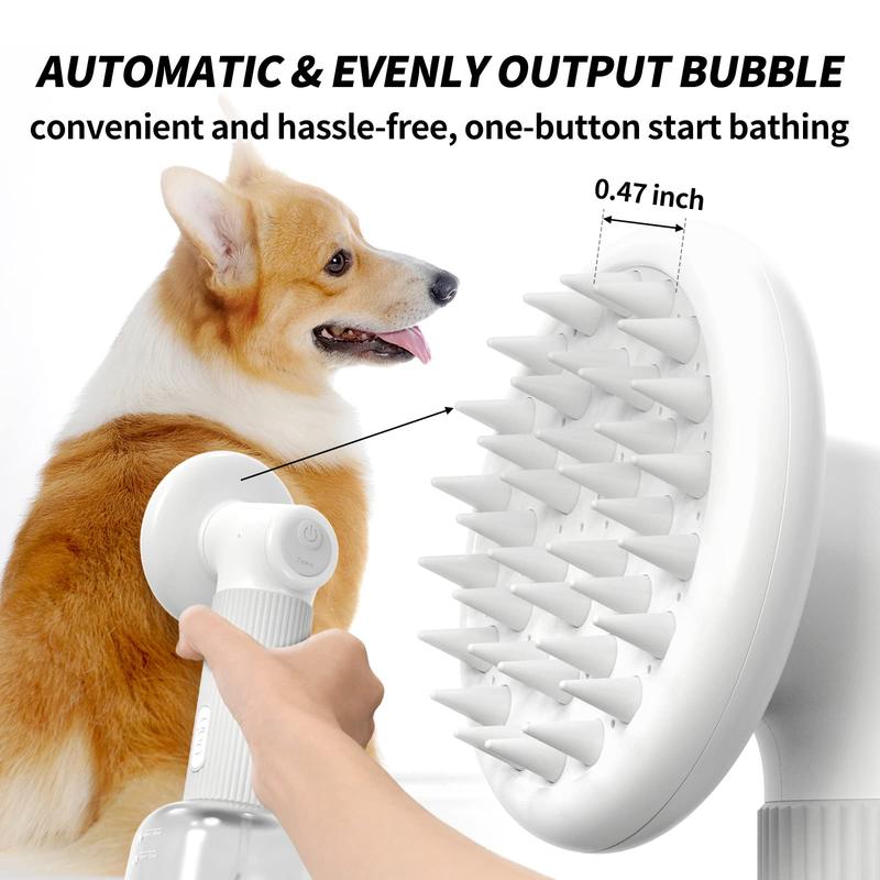 Auto-Foaming Dog Bath Brush, No Pre-Wetting Dog Shampoo Brush with Soap Dispenser, Cordless Pet Bath Brush Scrubber Suds up Dense Foam Quickly