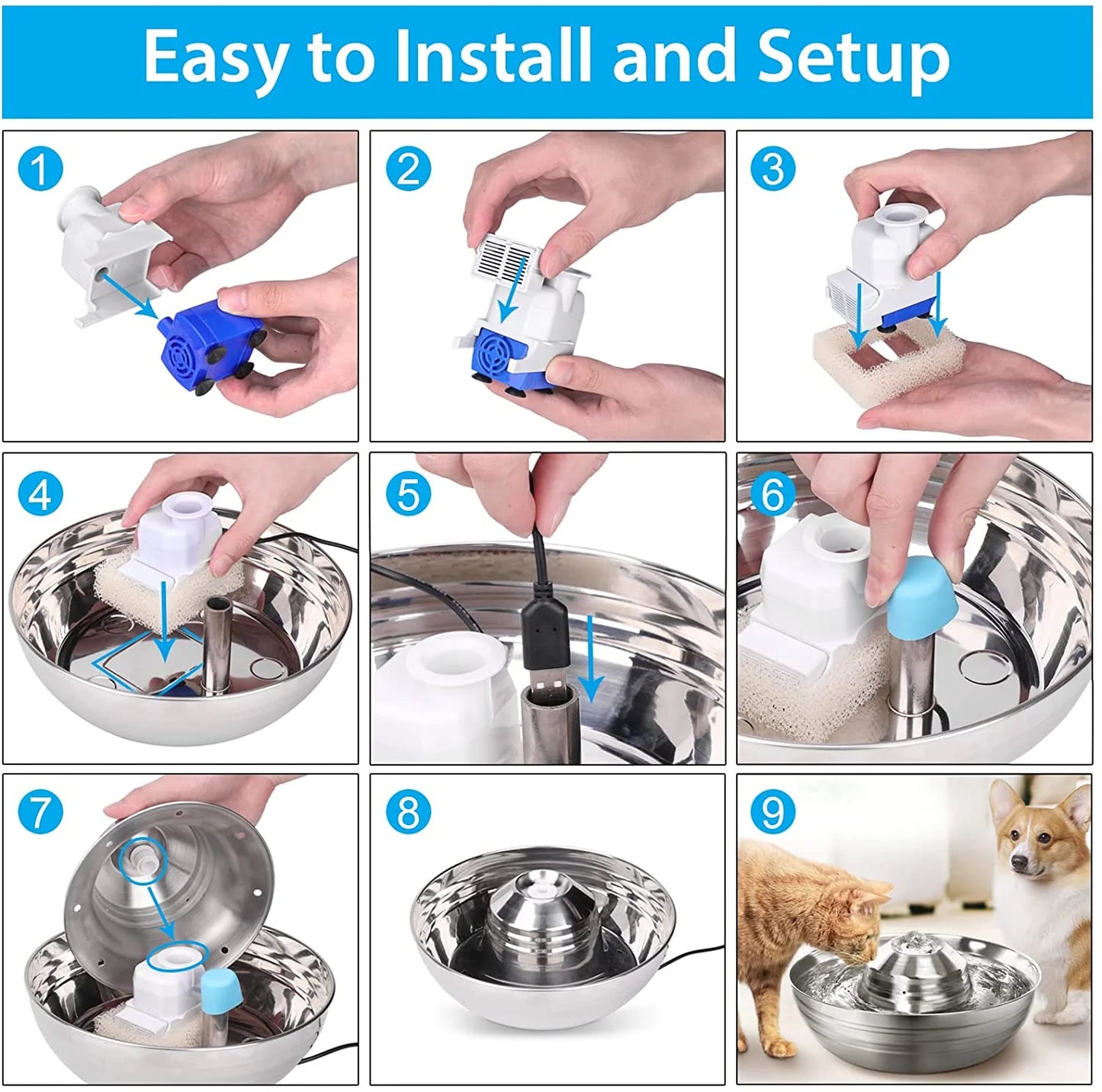Automatic Water Dispenser , 67Oz/2L with 5 Filters Included for Dogs, Cats, Small Animals