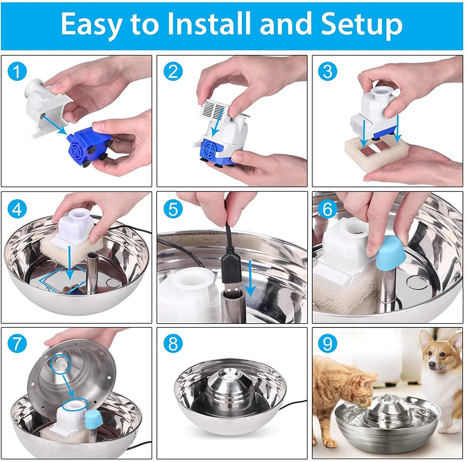 Automatic Water Dispenser , 67Oz/2L with 5 Filters Included for Dogs, Cats, Small Animals