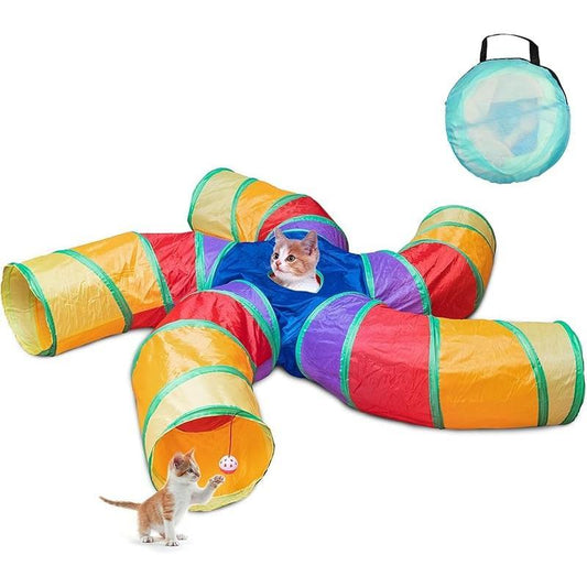 Cat Tunnel for Indoor Cats, 5 Way Large Cat Play Tunnel & Tube with Play Ball, Ideal for Indoor Exercise for Kittens Puppies Rabbits