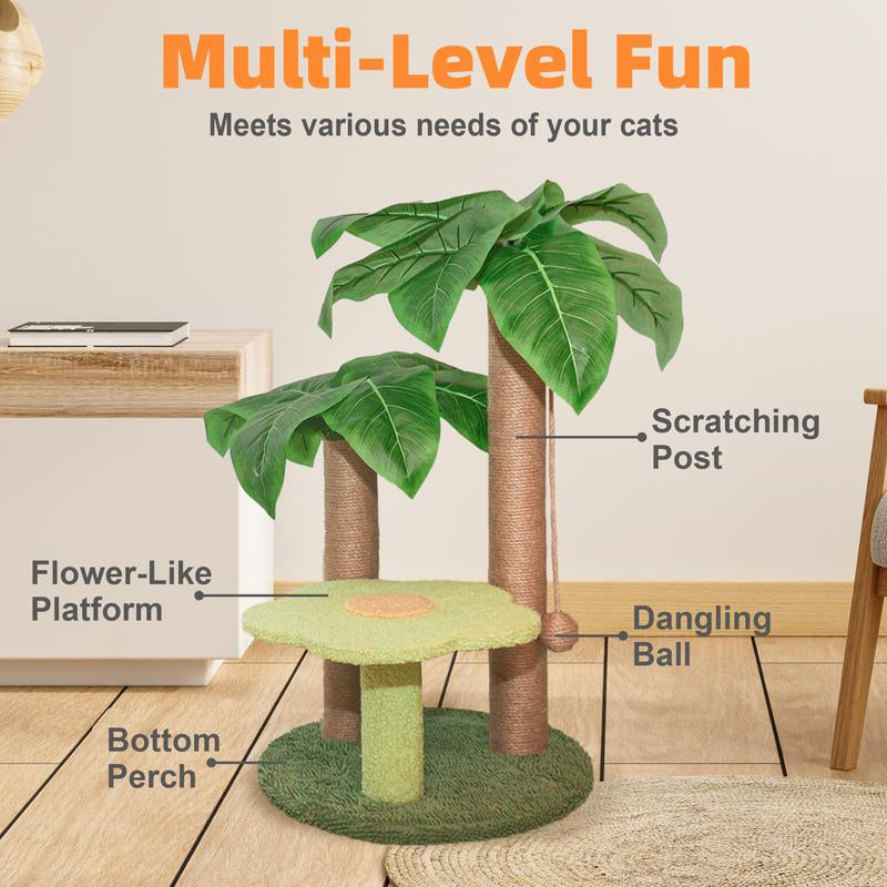 Cat Scratching Post with Flower Bed Cute Cat Scratcher with Sisal Dangling Ball Small Cat Tree for Indoor Cats Perch Cat Tower for Large Adult Cats and Kittens