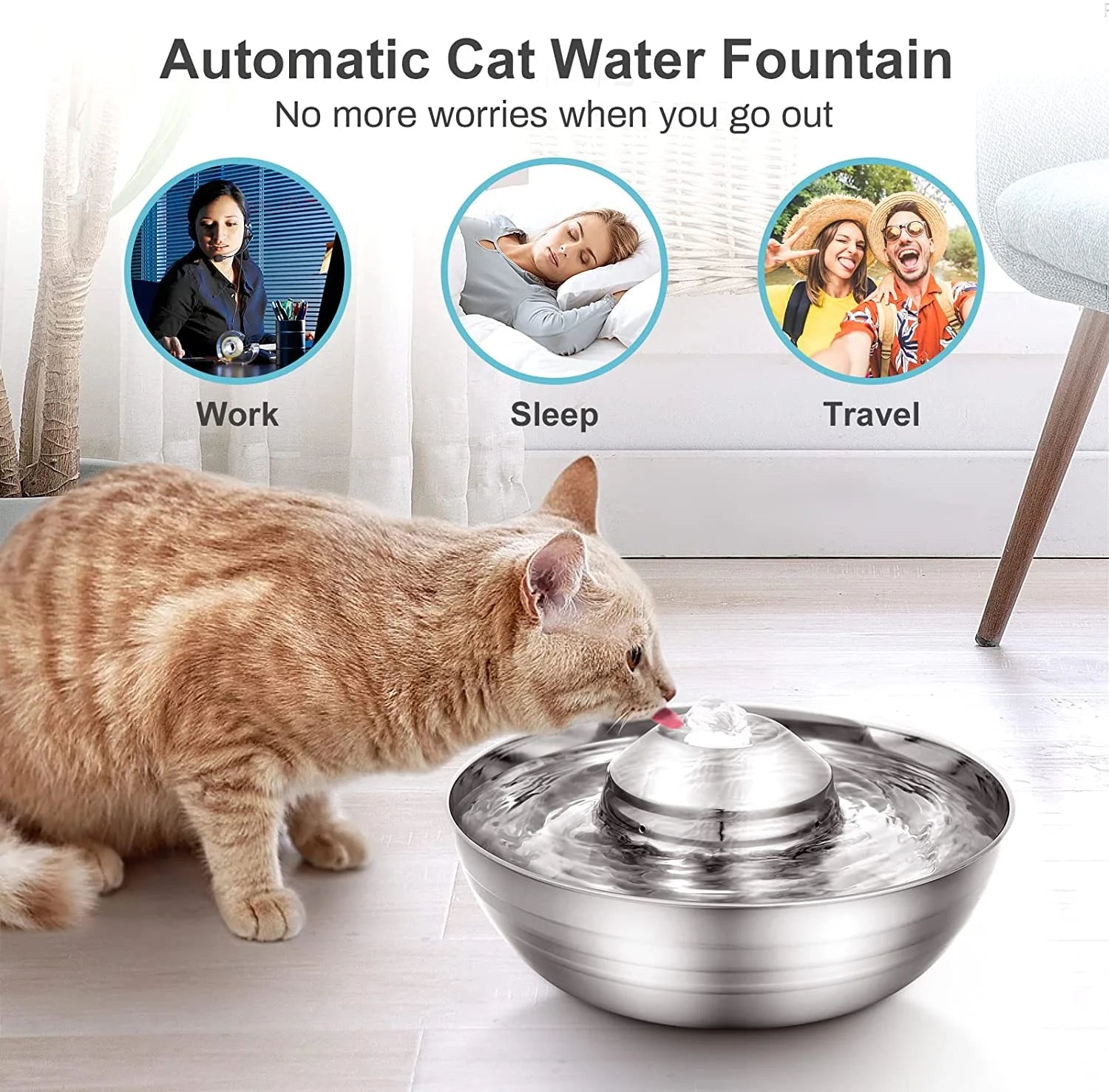 Automatic Water Dispenser , 67Oz/2L with 5 Filters Included for Dogs, Cats, Small Animals