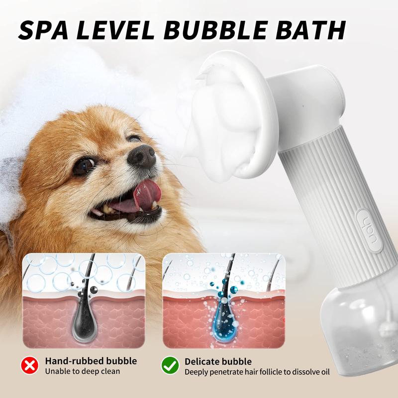 Auto-Foaming Dog Bath Brush, No Pre-Wetting Dog Shampoo Brush with Soap Dispenser, Cordless Pet Bath Brush Scrubber Suds up Dense Foam Quickly