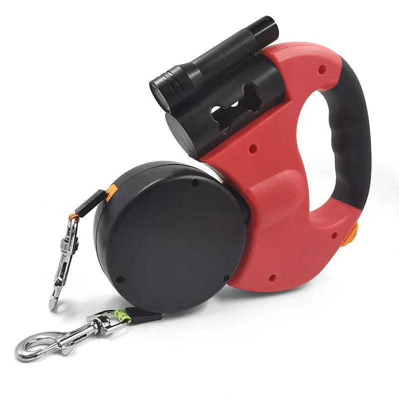 Double Ended Leash with Tangle-Free Swivel, LED Flashlight, and Litter Bag Holder for Small & Large Dog