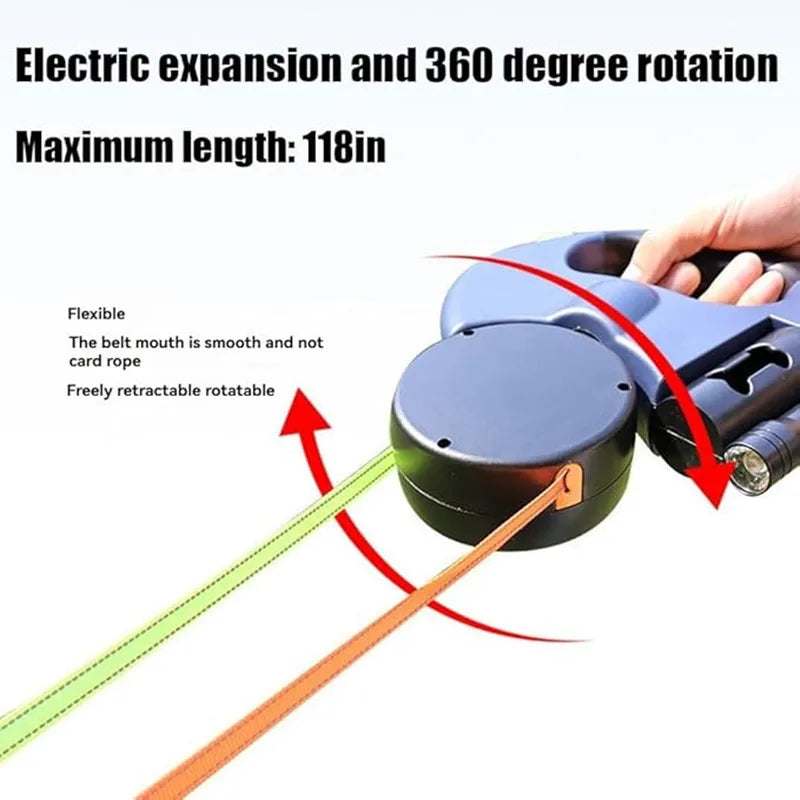 Double Ended Leash with Tangle-Free Swivel, LED Flashlight, and Litter Bag Holder for Small & Large Dog