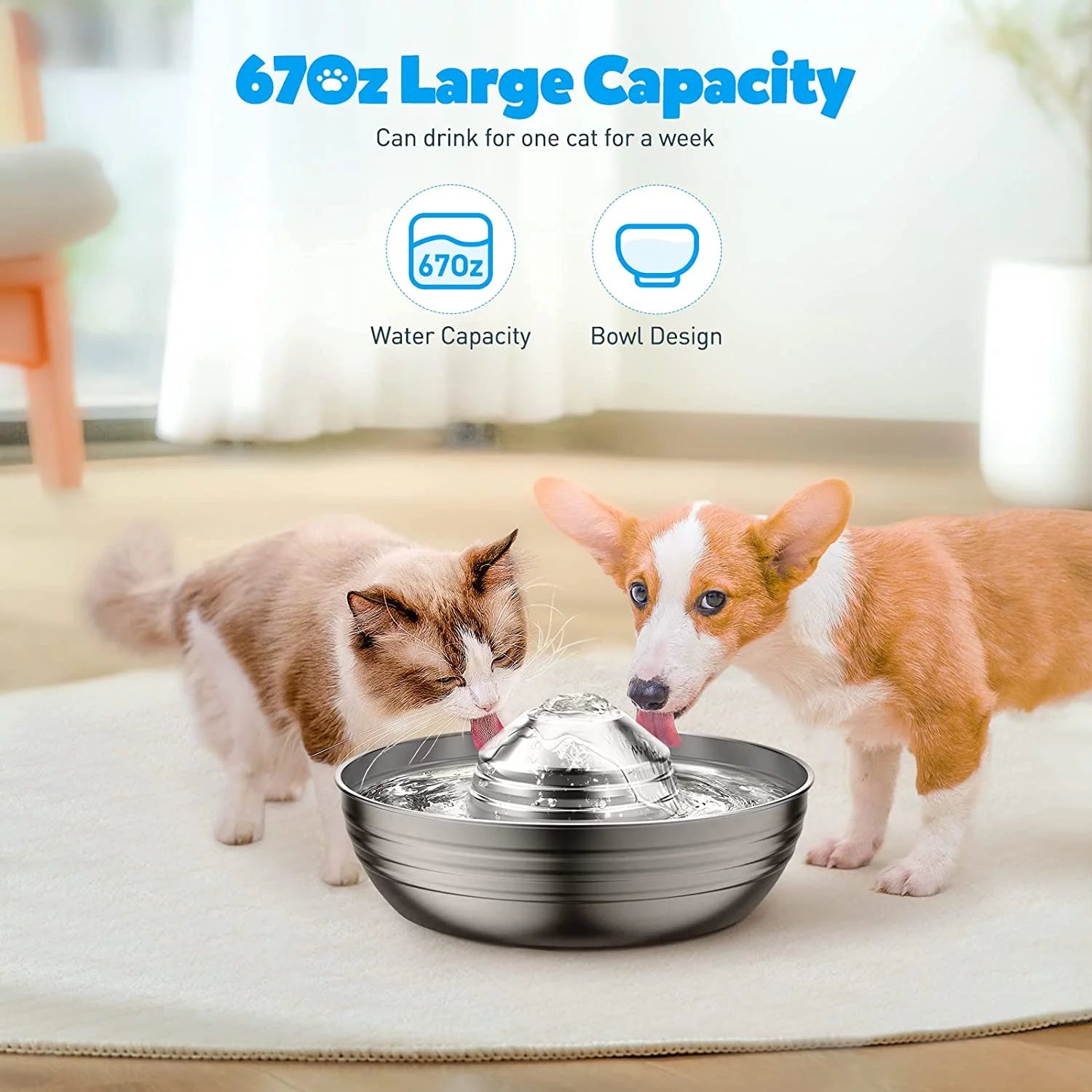 Automatic Water Dispenser , 67Oz/2L with 5 Filters Included for Dogs, Cats, Small Animals