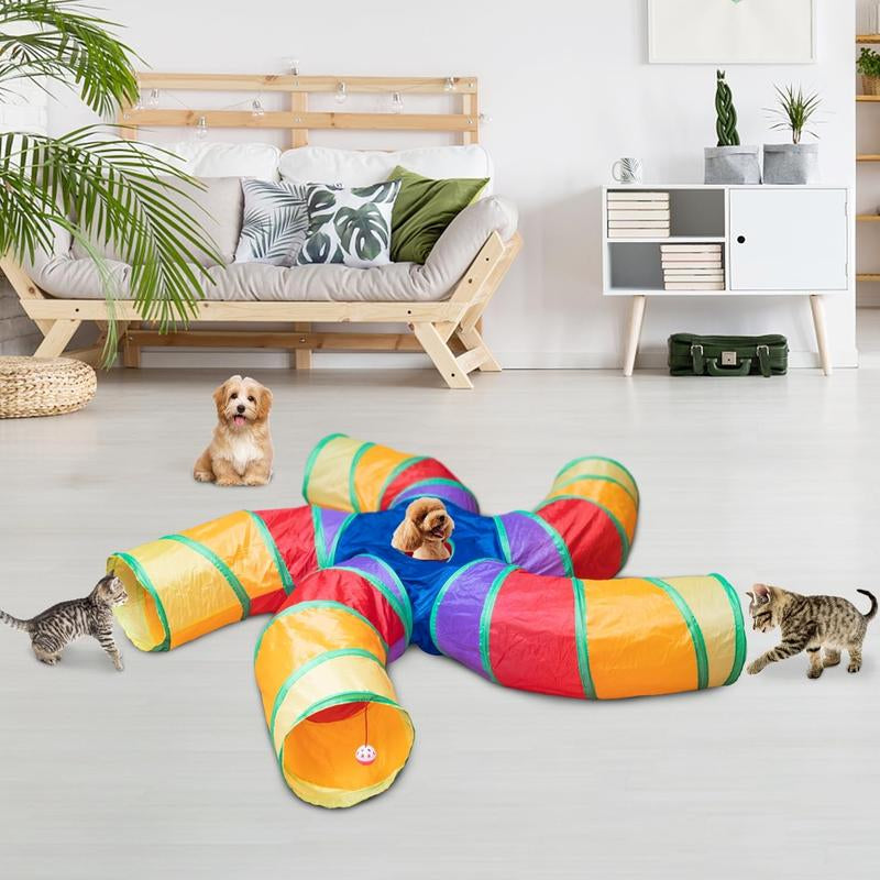Cat Tunnel for Indoor Cats, 5 Way Large Cat Play Tunnel & Tube with Play Ball, Ideal for Indoor Exercise for Kittens Puppies Rabbits