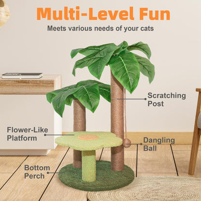Cat Scratching Post with Flower Bed Cute Cat Scratcher with Sisal Dangling Ball Small Cat Tree for Indoor Cats Perch Cat Tower for Large Adult Cats and Kittens
