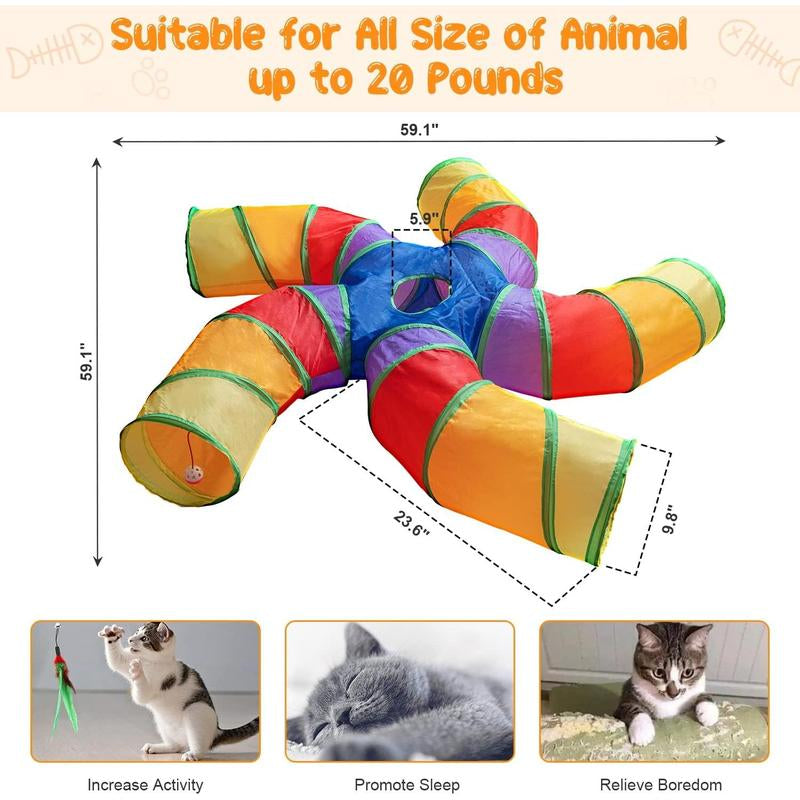 Cat Tunnel for Indoor Cats, 5 Way Large Cat Play Tunnel & Tube with Play Ball, Ideal for Indoor Exercise for Kittens Puppies Rabbits