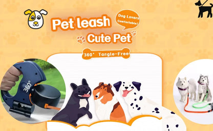 Double Ended Leash with Tangle-Free Swivel, LED Flashlight, and Litter Bag Holder for Small & Large Dog