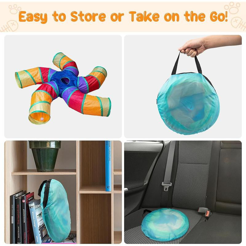 Cat Tunnel for Indoor Cats, 5 Way Large Cat Play Tunnel & Tube with Play Ball, Ideal for Indoor Exercise for Kittens Puppies Rabbits